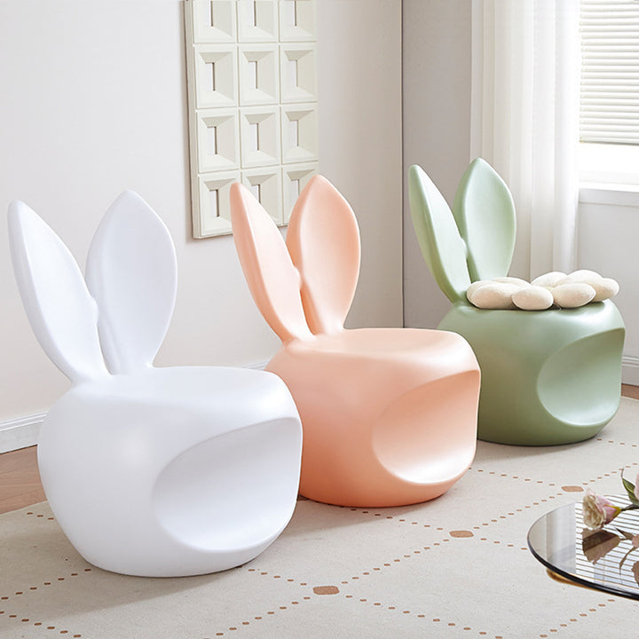 Tabouret dossier pour enfants en forme de lapin, rond et créatif contemporain en PE pour salon 