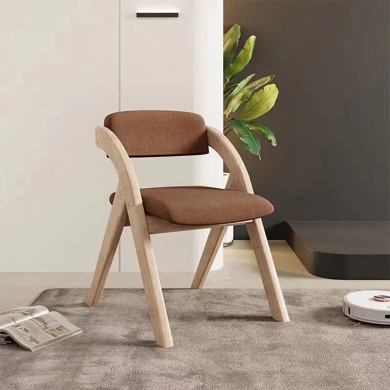 Modern Minimalist Square Fabric Rubberwood Solid Wood Foldable Backrest Dining Chair For Dining Room