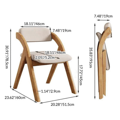 Modern Minimalist Square Fabric Rubberwood Solid Wood Foldable Backrest Dining Chair For Dining Room