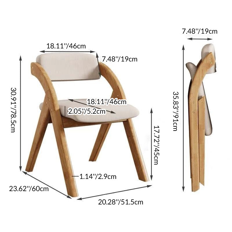 Modern Minimalist Square Fabric Rubberwood Solid Wood Foldable Backrest Dining Chair For Dining Room