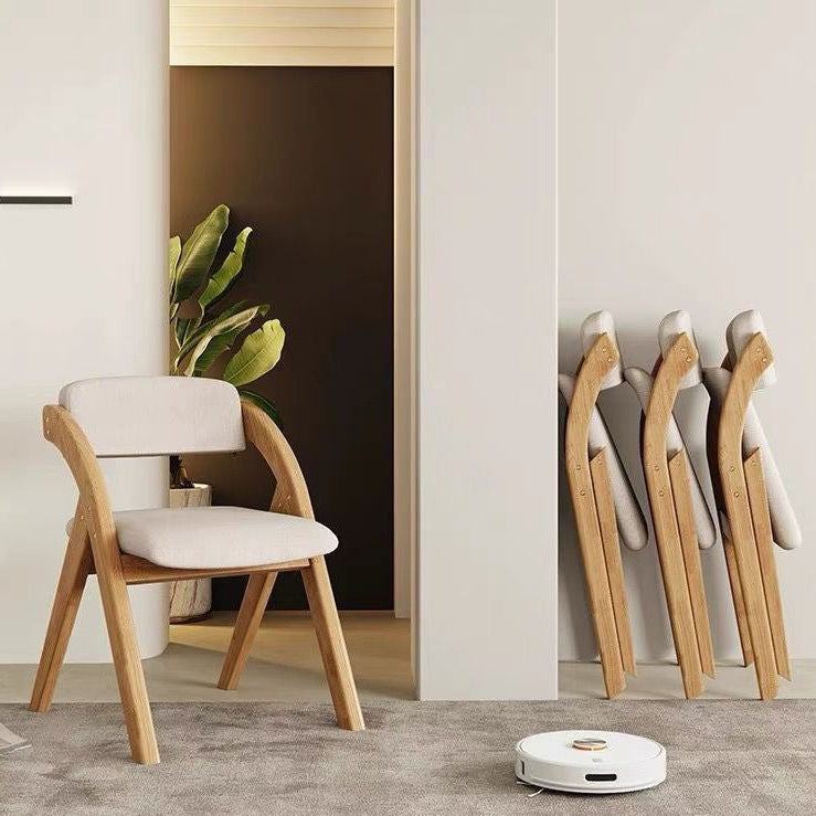 Modern Minimalist Square Fabric Rubberwood Solid Wood Foldable Backrest Dining Chair For Dining Room