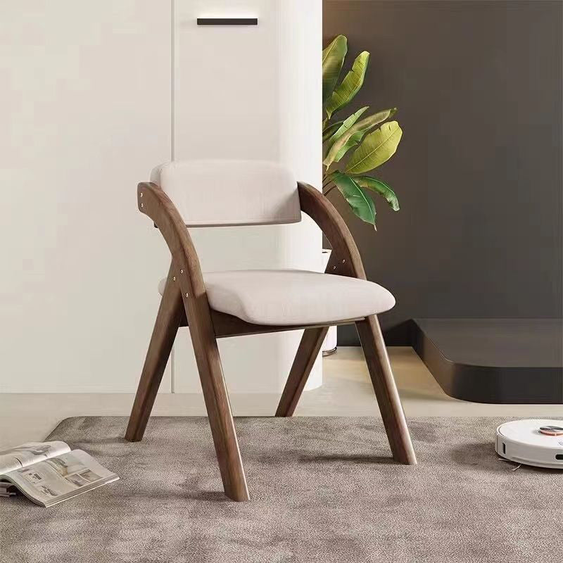 Modern Minimalist Square Fabric Rubberwood Solid Wood Foldable Backrest Dining Chair For Dining Room