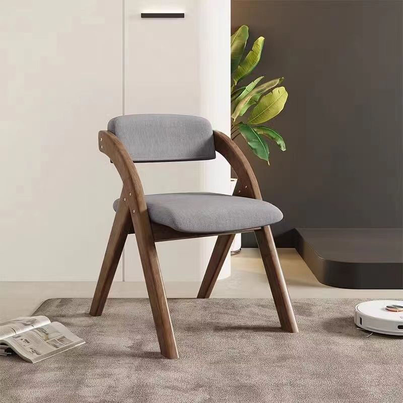 Modern Minimalist Square Fabric Rubberwood Solid Wood Foldable Backrest Dining Chair For Dining Room