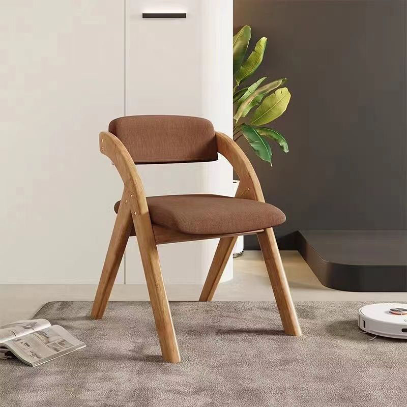 Modern Minimalist Square Fabric Rubberwood Solid Wood Foldable Backrest Dining Chair For Dining Room