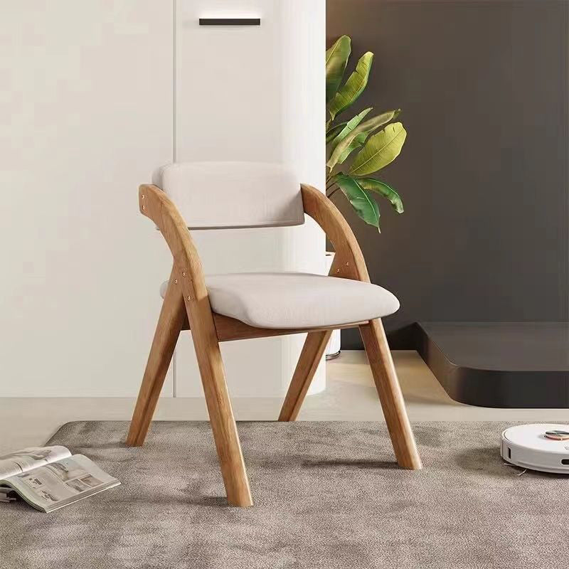 Modern Minimalist Square Fabric Rubberwood Solid Wood Foldable Backrest Dining Chair For Dining Room