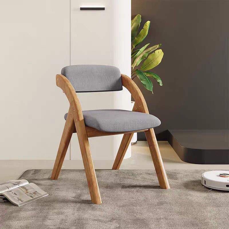 Modern Minimalist Square Fabric Rubberwood Solid Wood Foldable Backrest Dining Chair For Dining Room