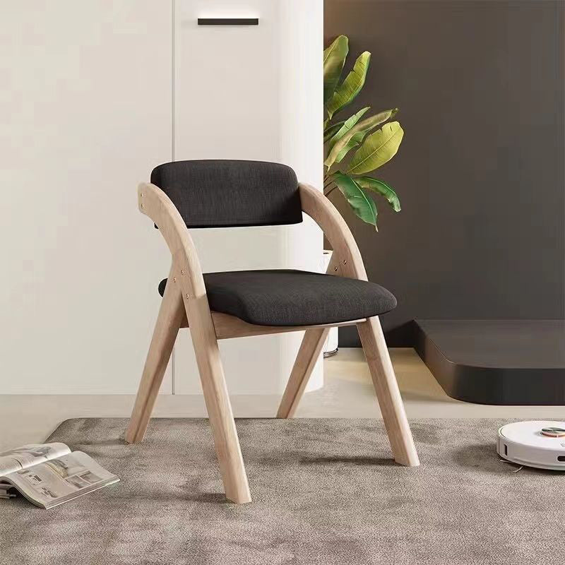 Modern Minimalist Square Fabric Rubberwood Solid Wood Foldable Backrest Dining Chair For Dining Room