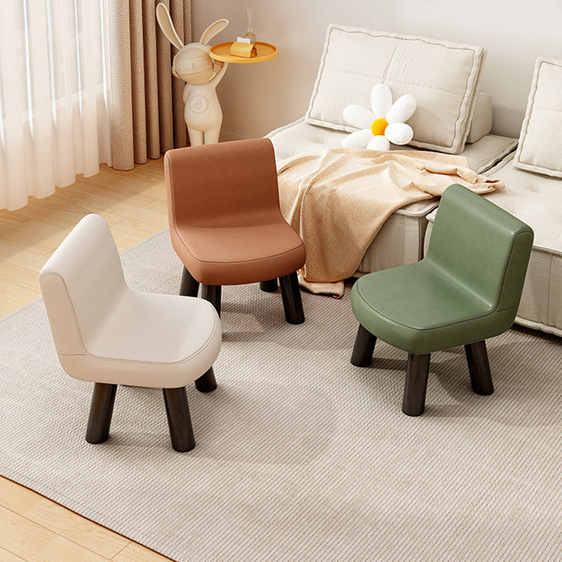 Contemporary Scandinavian Square High-Quality Faux Leather Pine Solid Wood Backrest Kids Low Stool For Living Room