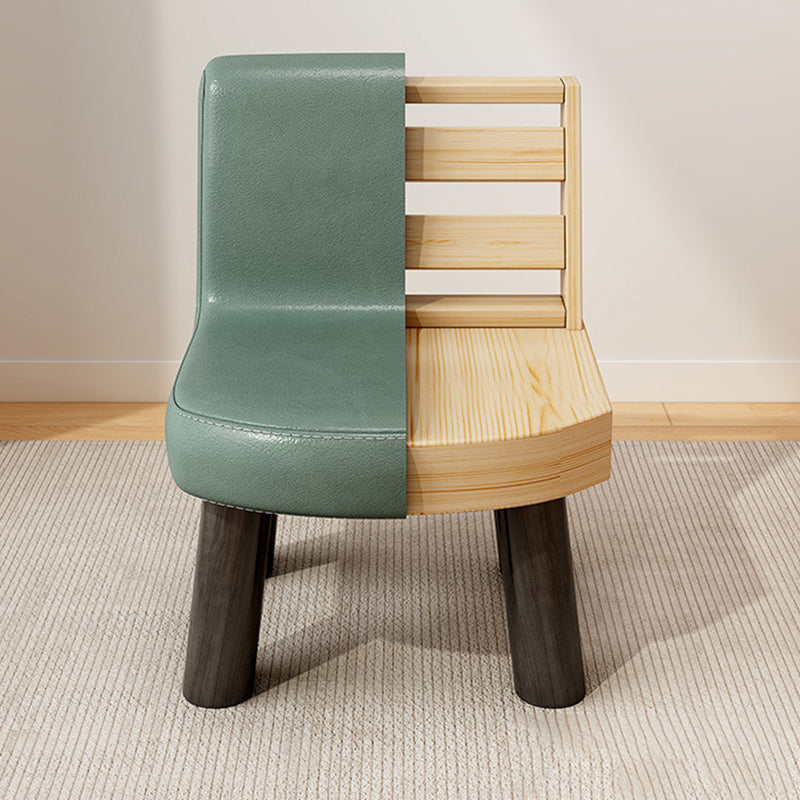 Contemporary Scandinavian Square High-Quality Faux Leather Pine Solid Wood Backrest Kids Low Stool For Living Room