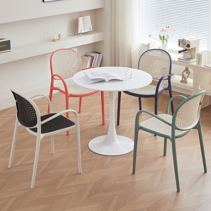 Modern Minimalist Square PP Stackable Backrest Armrest Dining Chair For Dining Room