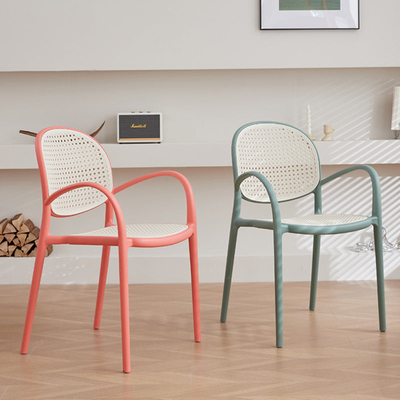 Modern Minimalist Square PP Stackable Backrest Armrest Dining Chair For Dining Room