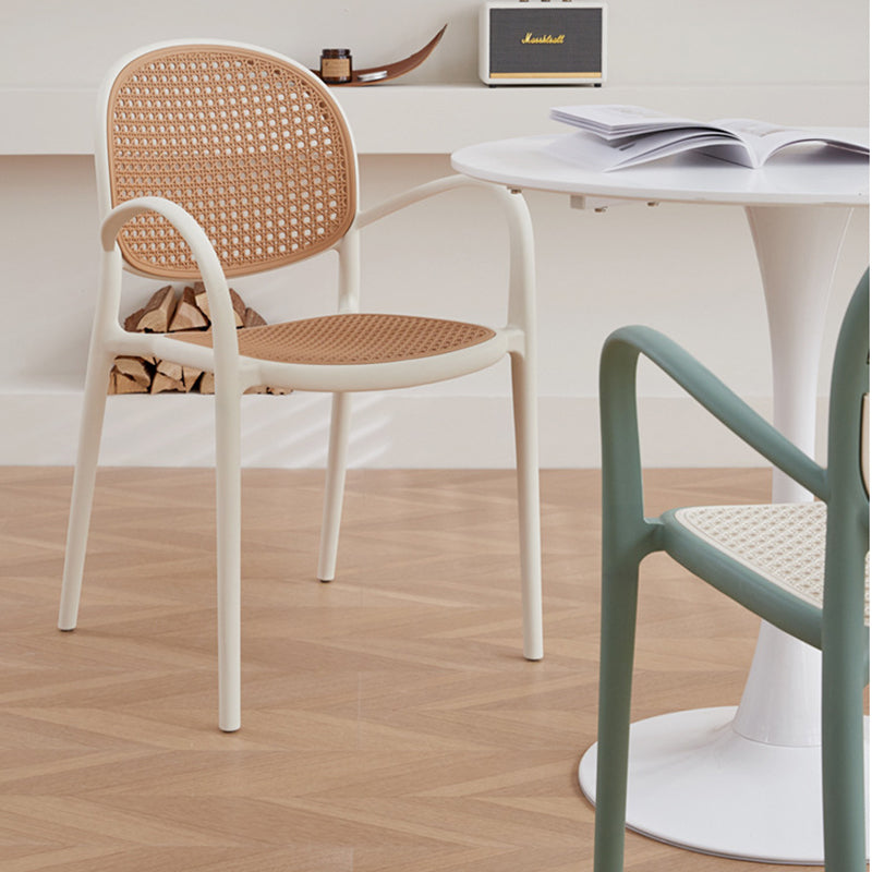 Modern Minimalist Square PP Stackable Backrest Armrest Dining Chair For Dining Room