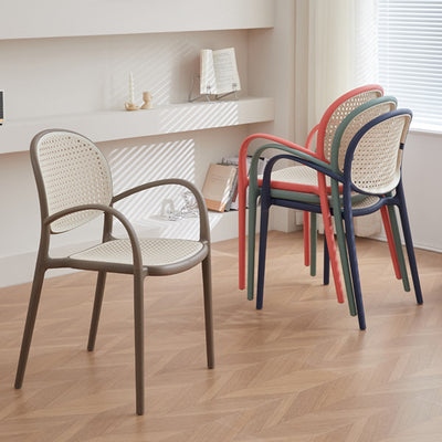 Modern Minimalist Square PP Stackable Backrest Armrest Dining Chair For Dining Room