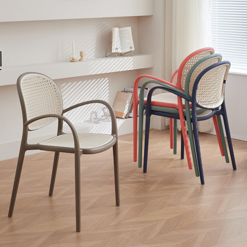 Modern Minimalist Square PP Stackable Backrest Armrest Dining Chair For Dining Room