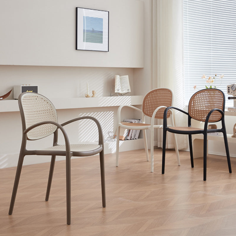 Modern Minimalist Square PP Stackable Backrest Armrest Dining Chair For Dining Room