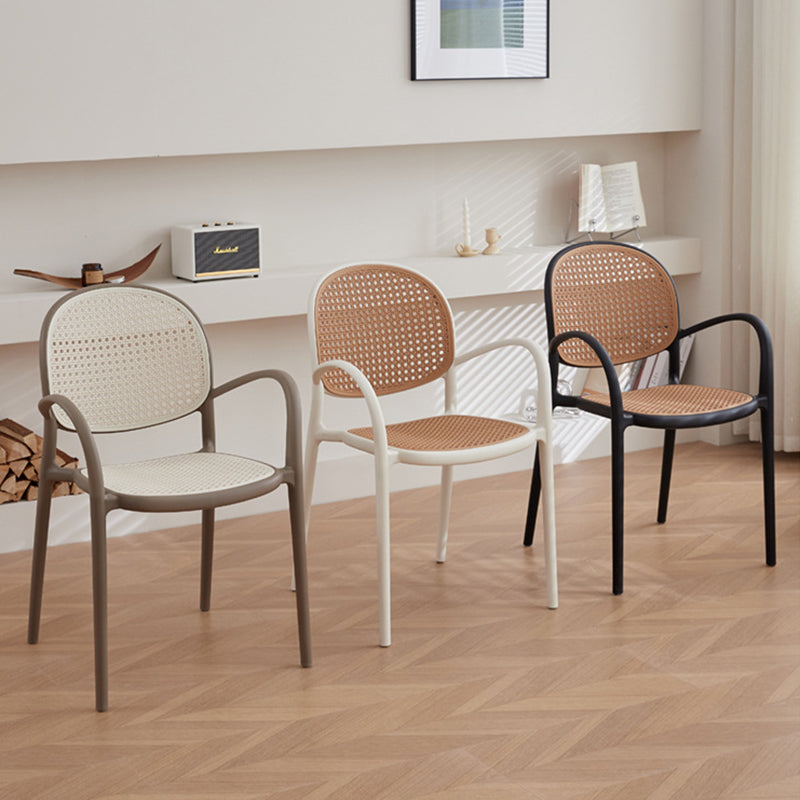 Modern Minimalist Square PP Stackable Backrest Armrest Dining Chair For Dining Room