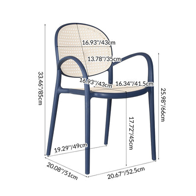 Modern Minimalist Square PP Stackable Backrest Armrest Dining Chair For Dining Room