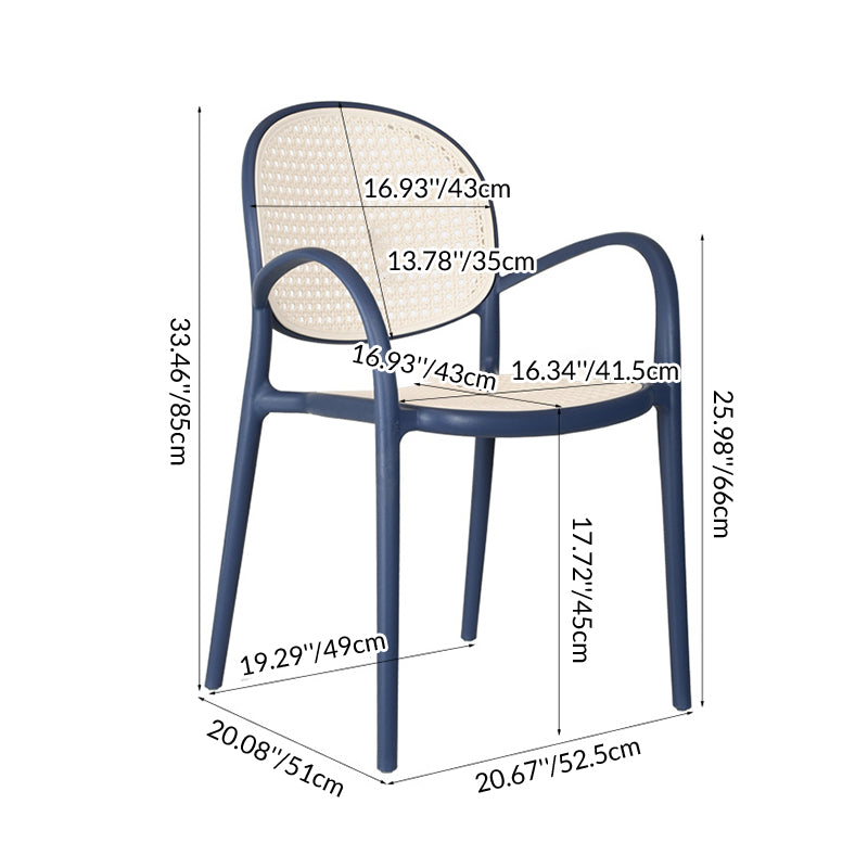 Modern Minimalist Square PP Stackable Backrest Armrest Dining Chair For Dining Room