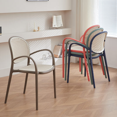 Modern Minimalist Square PP Stackable Backrest Armrest Dining Chair For Dining Room