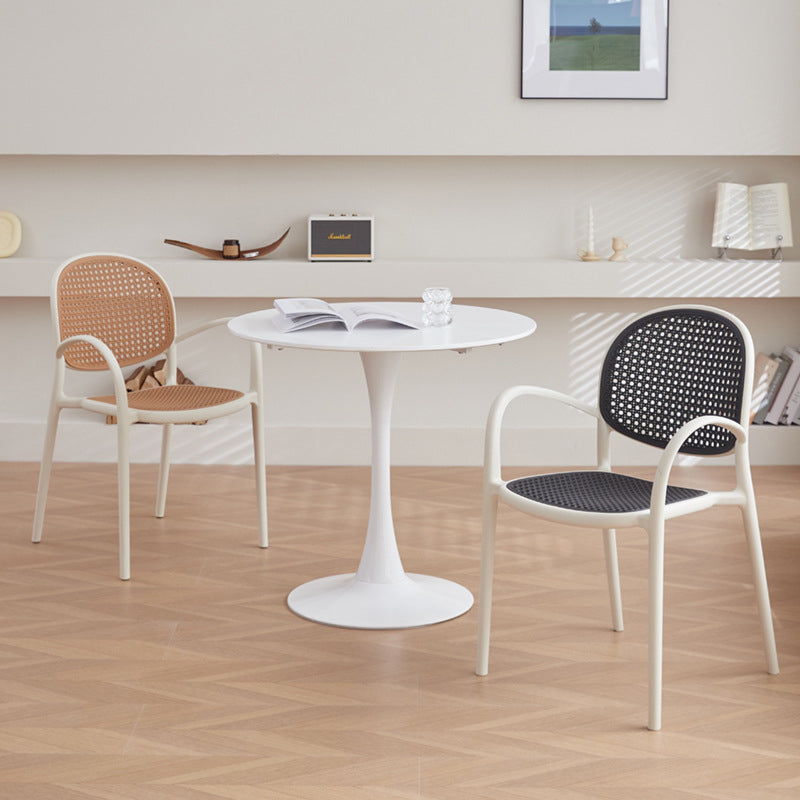 Modern Minimalist Square PP Stackable Backrest Armrest Dining Chair For Dining Room