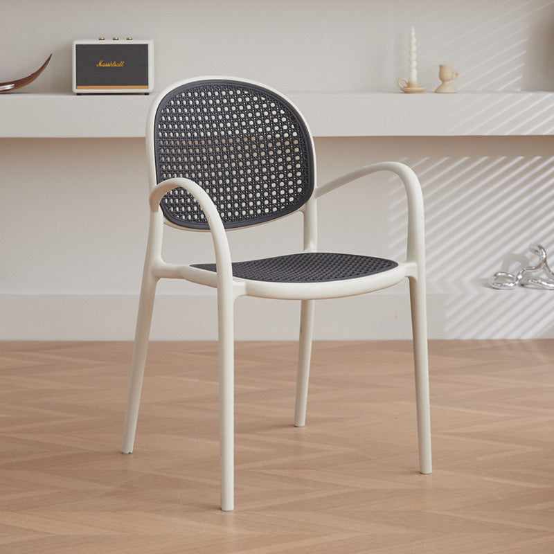 Modern Minimalist Square PP Stackable Backrest Armrest Dining Chair For Dining Room