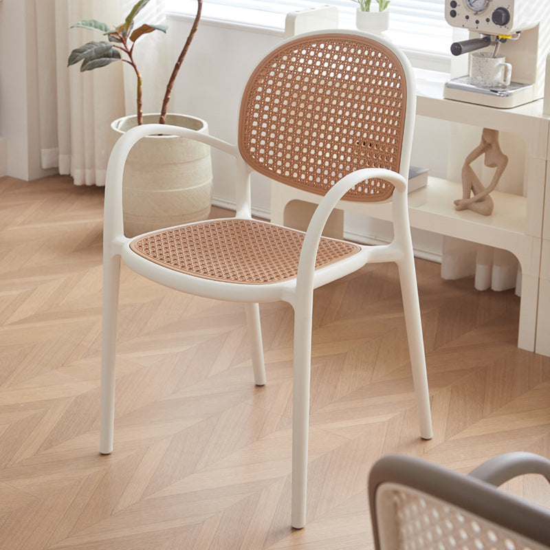 Modern Minimalist Square PP Stackable Backrest Armrest Dining Chair For Dining Room