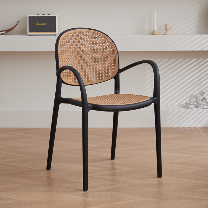 Modern Minimalist Square PP Stackable Backrest Armrest Dining Chair For Dining Room