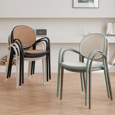 Modern Minimalist Square PP Stackable Backrest Armrest Dining Chair For Dining Room