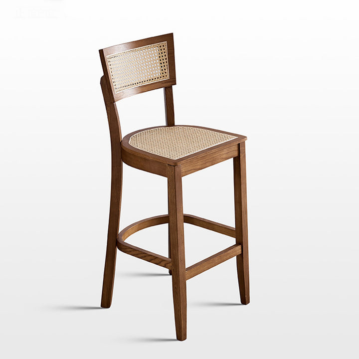 Tabouret de bar contemporain de style scandinave, carré, en bois de frêne massif, contreplaqué et rotin indonésien, avec dossier, pour cuisine 