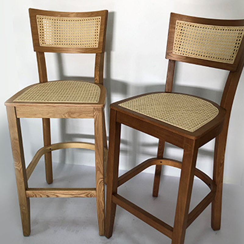 Contemporary Scandinavian Square Ash Wood Solid Wood Plywood Indonesian Rattan Backrest Bar Stool For Kitchen