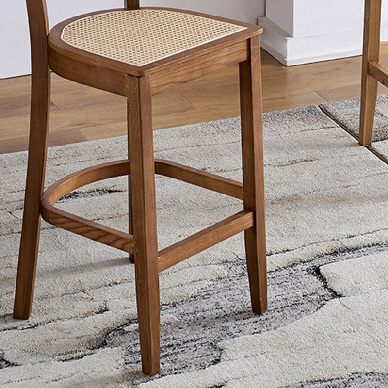 Contemporary Scandinavian Square Ash Wood Solid Wood Plywood Indonesian Rattan Backrest Bar Stool For Kitchen