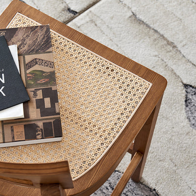 Contemporary Scandinavian Square Ash Wood Solid Wood Plywood Indonesian Rattan Backrest Bar Stool For Kitchen