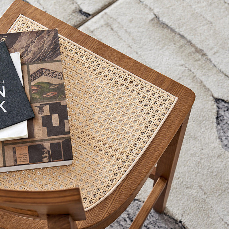 Contemporary Scandinavian Square Ash Wood Solid Wood Plywood Indonesian Rattan Backrest Bar Stool For Kitchen