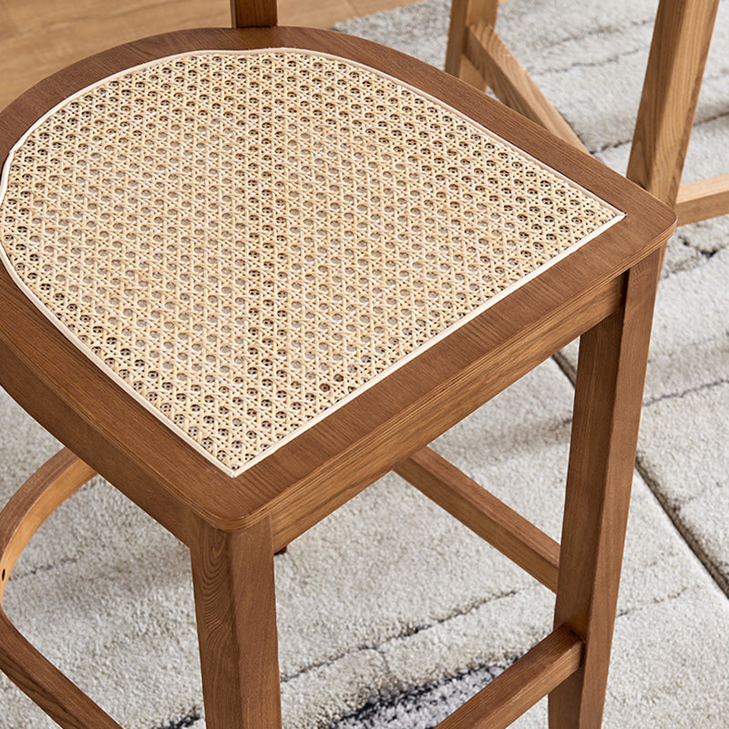 Contemporary Scandinavian Square Ash Wood Solid Wood Plywood Indonesian Rattan Backrest Bar Stool For Kitchen