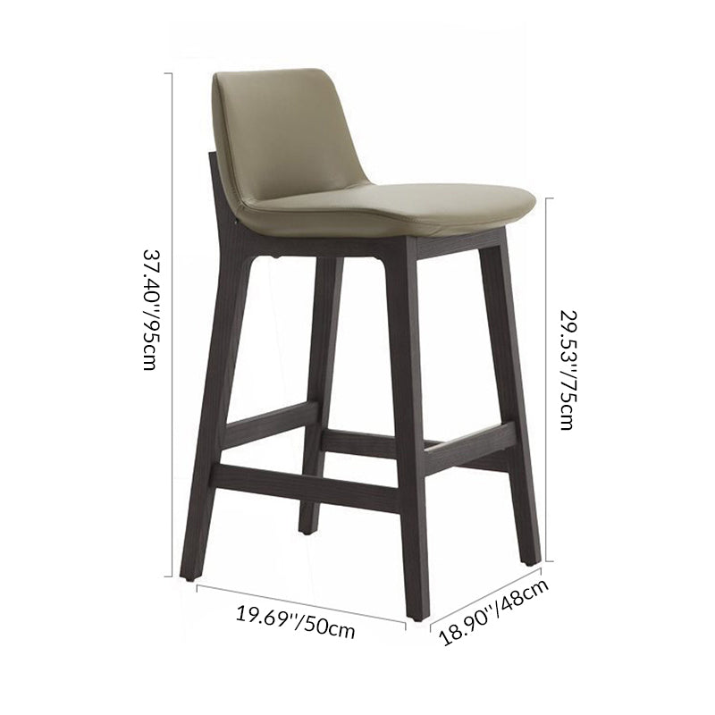 Contemporary Scandinavian Square PU Leather Ash Wood Solid Back Bar Stool For Kitchen