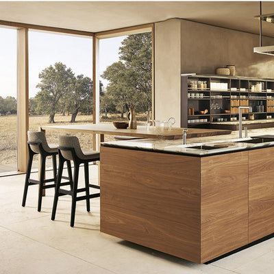 Contemporary Scandinavian Square PU Leather Ash Wood Solid Back Bar Stool For Kitchen