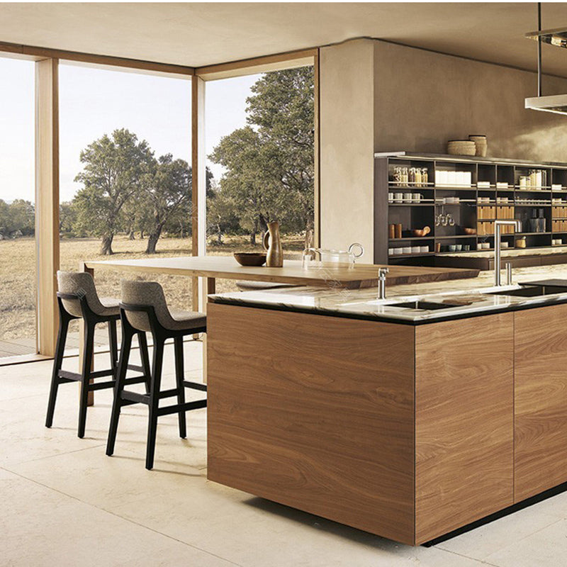 Contemporary Scandinavian Square PU Leather Ash Wood Solid Back Bar Stool For Kitchen