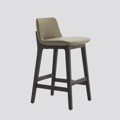 Contemporary Scandinavian Square PU Leather Ash Wood Solid Back Bar Stool For Kitchen