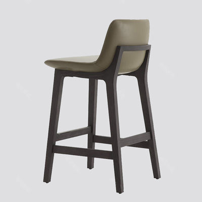 Contemporary Scandinavian Square PU Leather Ash Wood Solid Back Bar Stool For Kitchen