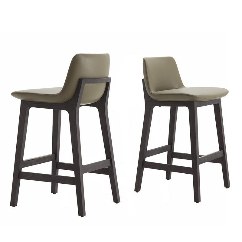 Contemporary Scandinavian Square PU Leather Ash Wood Solid Back Bar Stool For Kitchen