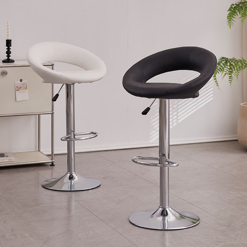 Tabouret de bar moderne minimaliste rond en similicuir PU et acier, réglable en hauteur, pivotant avec dossier pour cuisine 
