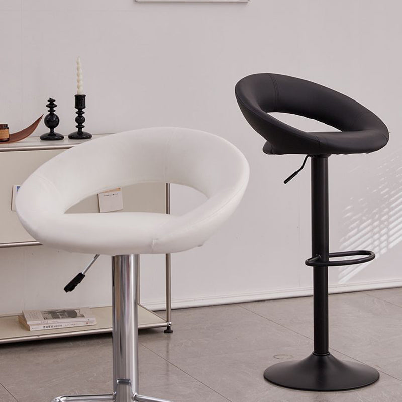 Tabouret de bar moderne minimaliste rond en similicuir PU et acier, réglable en hauteur, pivotant avec dossier pour cuisine 