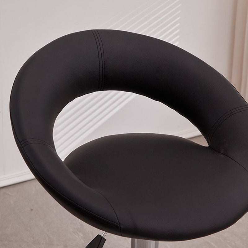 Tabouret de bar moderne minimaliste rond en similicuir PU et acier, réglable en hauteur, pivotant avec dossier pour cuisine 