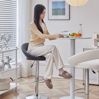 Modern Minimalist Round PU Leather Steel Height-Adjustable Swivel Backrest Bar Stool For Kitchen