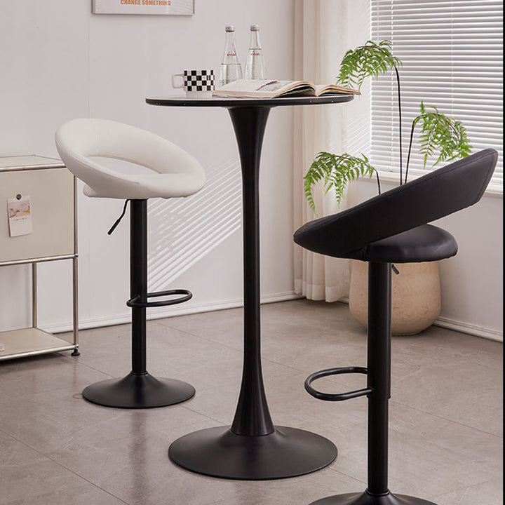 Tabouret de bar moderne minimaliste rond en similicuir PU et acier, réglable en hauteur, pivotant avec dossier pour cuisine 