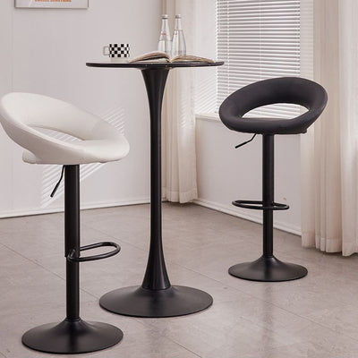 Modern Minimalist Round PU Leather Steel Height-Adjustable Swivel Backrest Bar Stool For Kitchen