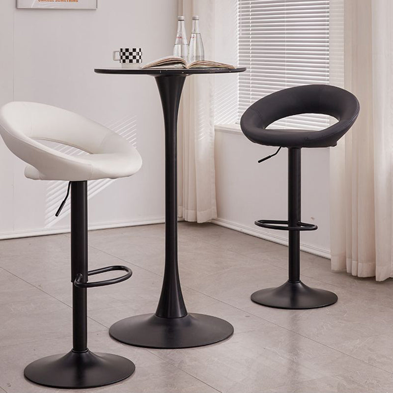 Modern Minimalist Round PU Leather Steel Height-Adjustable Swivel Backrest Bar Stool For Kitchen