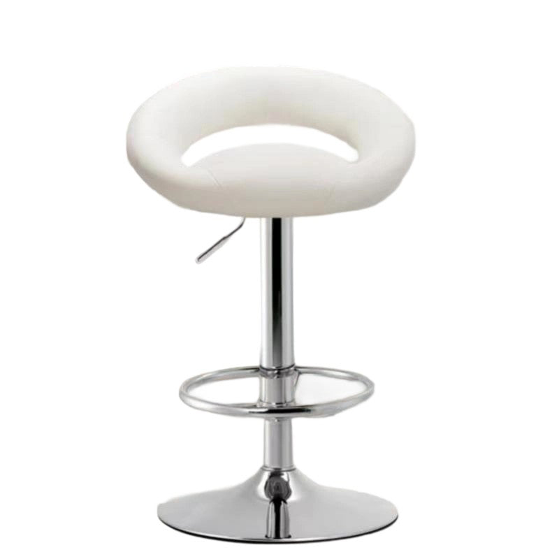 Tabouret de bar moderne minimaliste rond en similicuir PU et acier, réglable en hauteur, pivotant avec dossier pour cuisine 