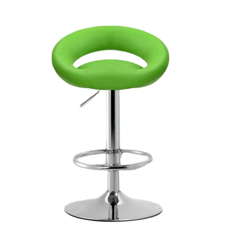 Tabouret de bar moderne minimaliste rond en similicuir PU et acier, réglable en hauteur, pivotant avec dossier pour cuisine 