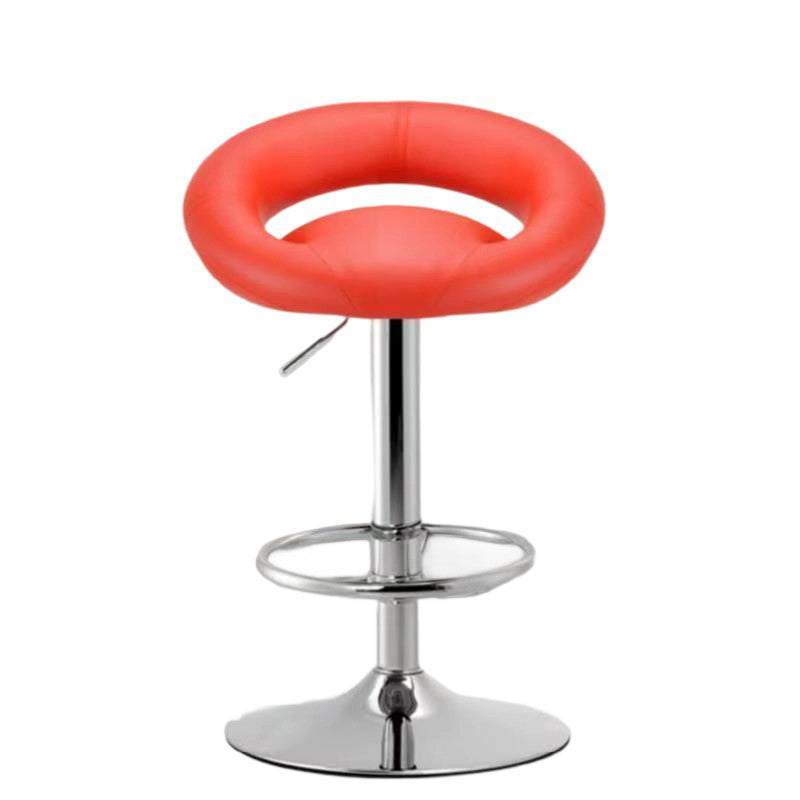 Tabouret de bar moderne minimaliste rond en similicuir PU et acier, réglable en hauteur, pivotant avec dossier pour cuisine 